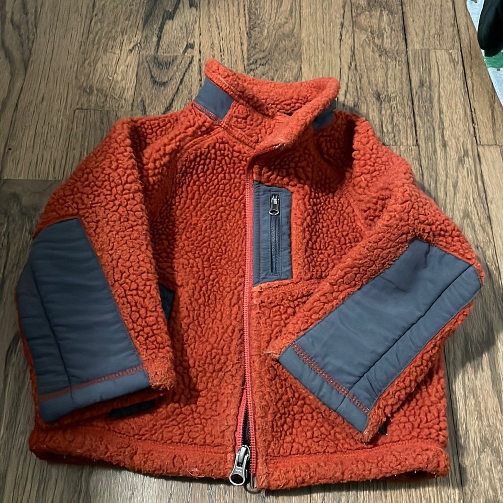 Vintage LL Bean Jacket Deep Pile Fleece Zip Up Burnt Orange Trim Youth 2T